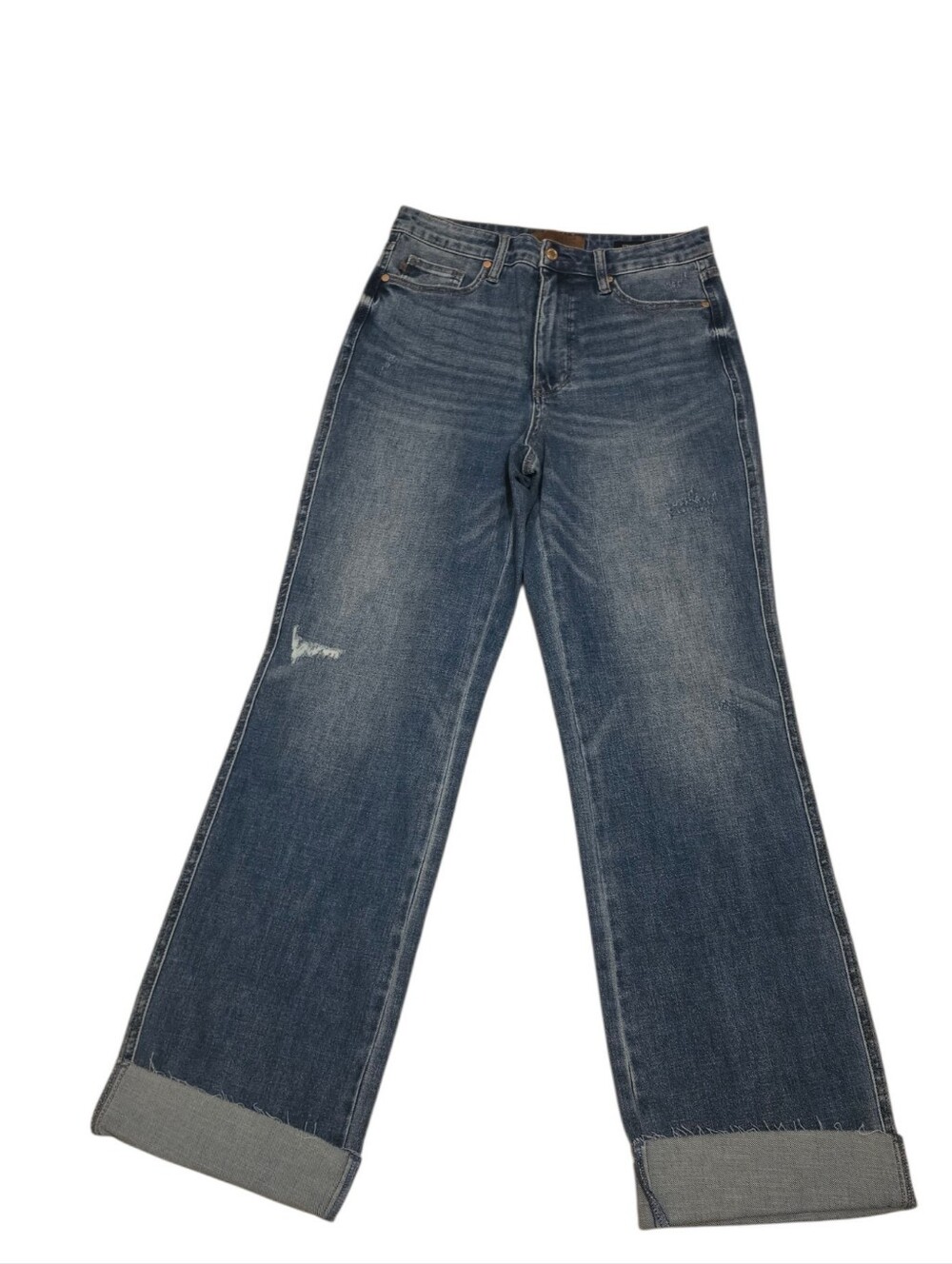 Judy Blue Straight Fit Distressed Leg Cuffed Women's Jeans - Medium Blue - 30